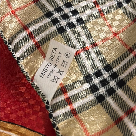 Red and Gold Plaid Silk Blend Scarf - Picture 7 of 8